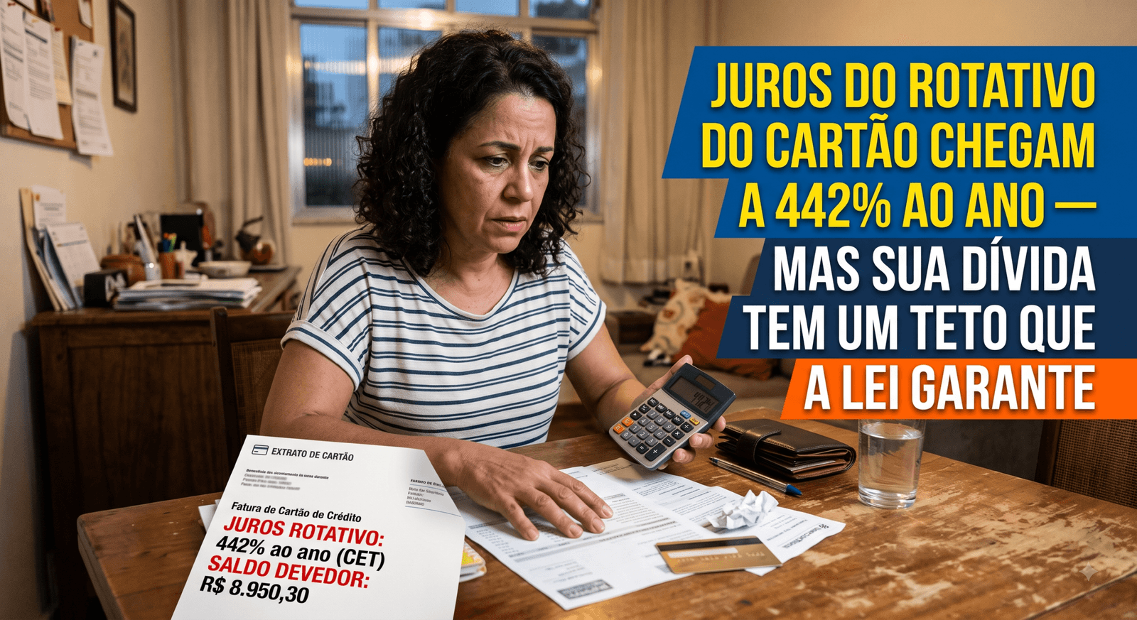 Juros do rotativo do cartão chegam a 442% ao ano — mas sua dívida tem um teto que a lei garante